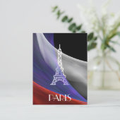 Eiffel Tower Paris blauwe rode witte vlag op zwart Briefkaart (Staand voorkant)