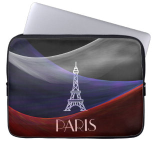 Eiffel Tower Paris blauwe rode witte vlag zwart Laptop Sleeve
