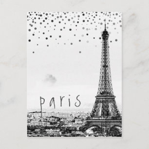 Eiffel Tower Paris City Gray confetti Briefkaart