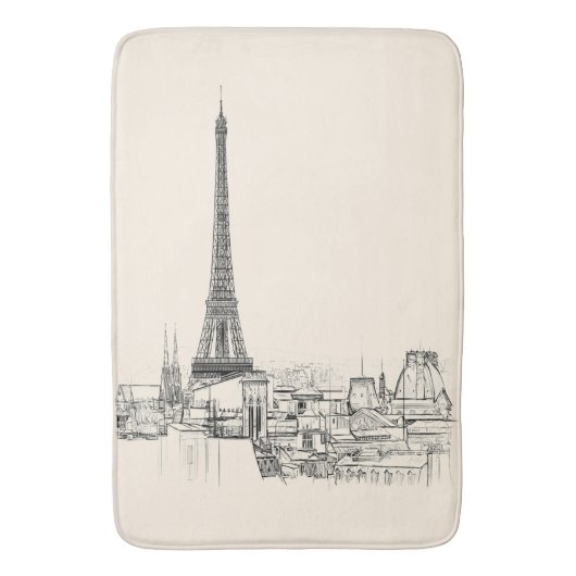 Eiffel Tower Paris Cityscape Schetsen Bath Mat (Voorkant Verticaal)