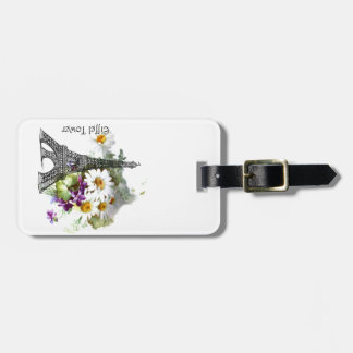 Eiffel Tower Paris Daisies Violets Bagagelabel