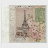 Eiffel Tower Paris  Ephemera Script Floral Cadeaupapier (Vlak)