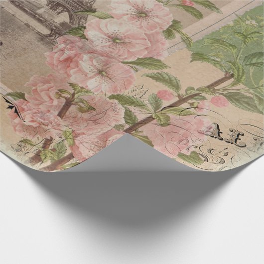 Eiffel Tower Paris  Ephemera Script Floral Cadeaupapier (Hoek)