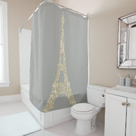 Eiffel Tower Paris Faux Glam Gold Grey Crystals Douchegordijn