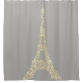 Eiffel Tower Paris Faux Glam Gold Grey Crystals Douchegordijn (Voorkant)