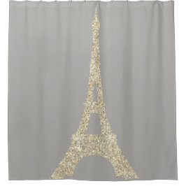Eiffel Tower Paris Faux Glam Gold Grey Crystals Douchegordijn
