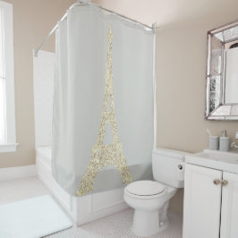 Eiffel Tower Paris Faux Glam Gold Grey Pastel Past Douchegordijn