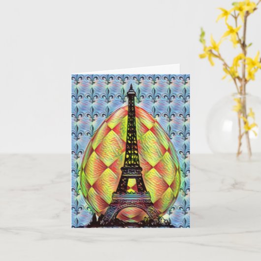 Eiffel Tower, Paris Fleur-de-lis Paasdag Kaart (Gele Bloem)