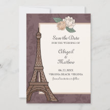 Eiffel Tower Paris Floral Damask Muted Paars