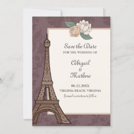 Eiffel Tower Paris Floral Damask Muted Paars Save The Date
