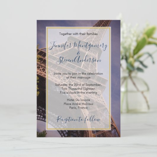 Eiffel Tower Paris France Destination Wedding Kaart (Staand voorkant)