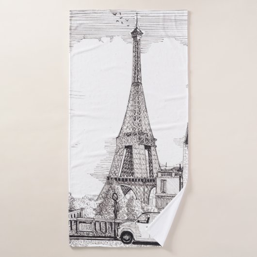 Eiffel Tower Paris France Pen Illustratie inkt Badhanddoek (Badhanddoek)