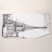 Eiffel Tower Paris France Pen Illustratie inkt Badhanddoek (Badhanddoek)