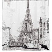 Eiffel Tower Paris France Pen Illustratie inkt Douchegordijn (Voorkant)