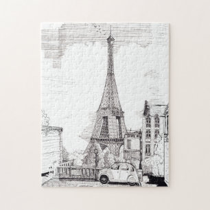 Eiffel Tower Paris France Pen Illustratie inkt Legpuzzel