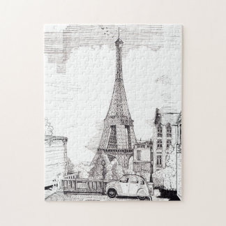 Eiffel Tower Paris France Pen Illustratie inkt Legpuzzel