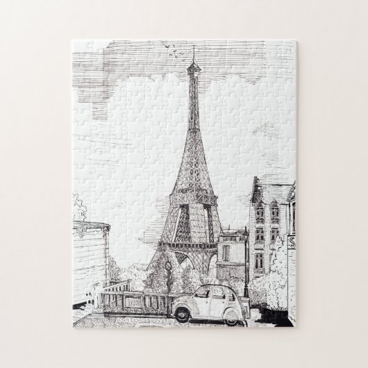 Eiffel Tower Paris France Pen Illustratie inkt Legpuzzel (Verticaal)
