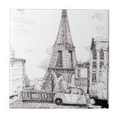 Eiffel Tower Paris France Pen Illustratie inkt Tegeltje (Voorkant)