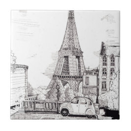 Eiffel Tower Paris France Pen Illustratie inkt Tegeltje