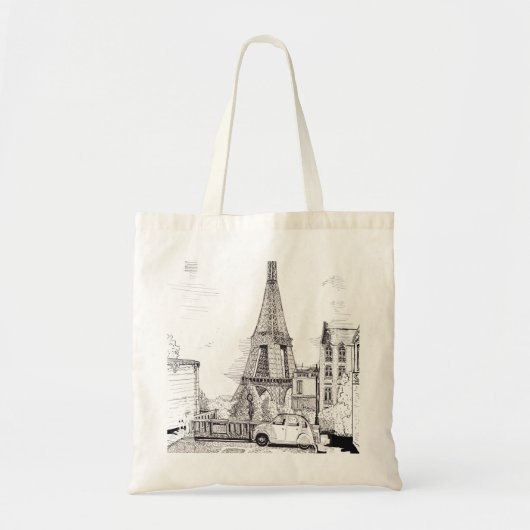 Eiffel Tower Paris France Pen Illustratie inkt Tote Bag (Voorkant)