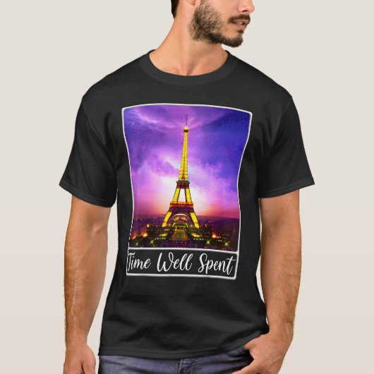 Eiffel Tower Paris France Time Well Spuiting T-shirt (Voorkant)