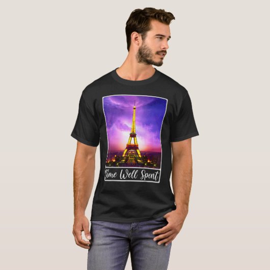 Eiffel Tower Paris France Time Well Spuiting T-shirt (Voorkant volledig)