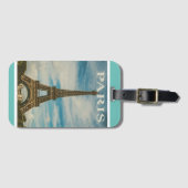 Eiffel Tower Paris Frankrijk Blauwgroen & White L Bagagelabel (Voorkant (horizontaal))