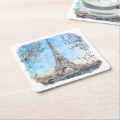 Eiffel Tower Paris Frankrijk Hand Drawn Waterverf Kartonnen Onderzetters (Schuin)
