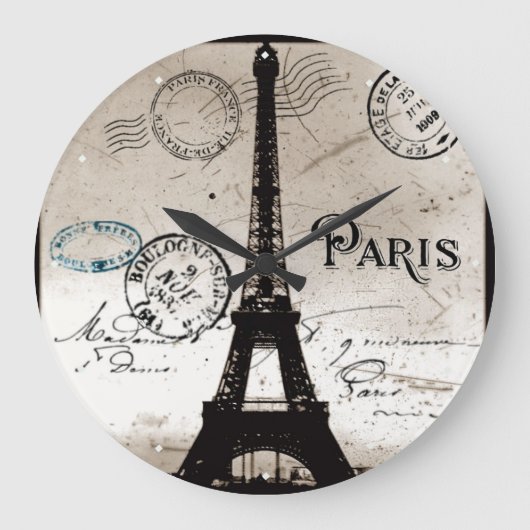 Eiffel Tower Paris Frankrijk Post Kaart Clock Grote Klok (Voorkant)