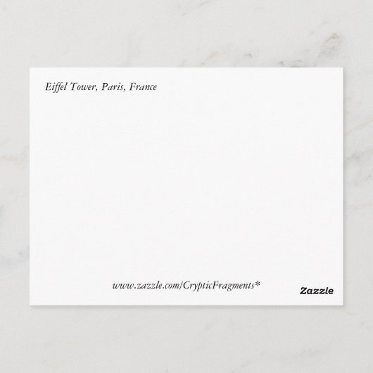 Eiffel Tower Paris Frankrijk Reis Briefkaart (Achterkant)