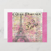 Eiffel Tower Paris Frankrijk Roze Briefkaart (Voorkant / Achterkant)