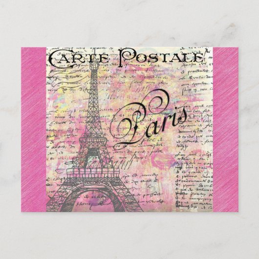 Eiffel Tower Paris Frankrijk Roze Briefkaart (Voorkant)