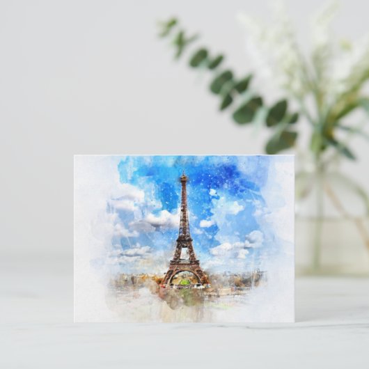 Eiffel Tower Paris Frankrijk Waterverf Briefkaart (Staand voorkant)