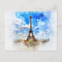 Eiffel Tower Paris Frankrijk Waterverf Briefkaart