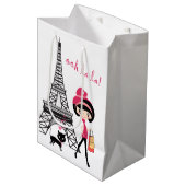 Eiffel Tower Paris Girl, Cat Black en Pink Medium Cadeauzakje (Voorkant Gekanteld)