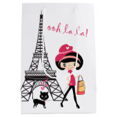 Eiffel Tower Paris Girl, Cat Black en Pink Medium Cadeauzakje (Achterkant)