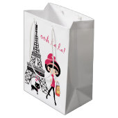 Eiffel Tower Paris Girl, Cat Black en Pink Medium Cadeauzakje (Achterkant Gekanteld)