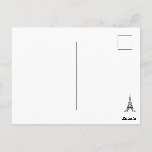 Eiffel Tower Paris Girl en Cat Blue Damask Briefkaart (Achterkant)
