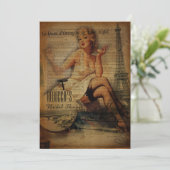 eiffel tower paris girl retro vrijgezellenfeest kaart (Staand voorkant)