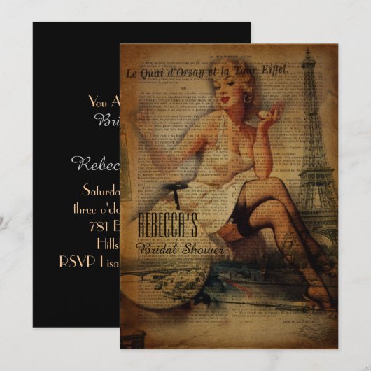 eiffel tower paris girl retro vrijgezellenfeest kaart (Voorkant / Achterkant)