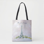 Eiffel Tower Paris Ink Schets op Roze Sparkle Tote Bag (Voorkant)