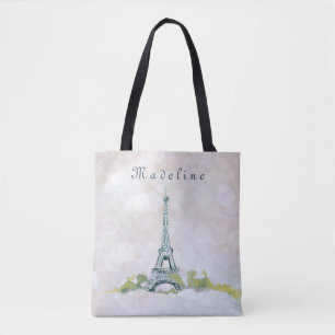 Eiffel Tower Paris Ink Schets op Roze Sparkle Tote Bag