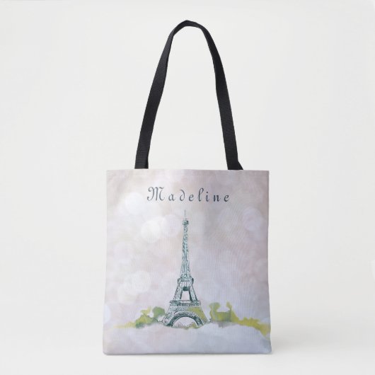 Eiffel Tower Paris Ink Schets op Roze Sparkle Tote Bag (Voorkant)