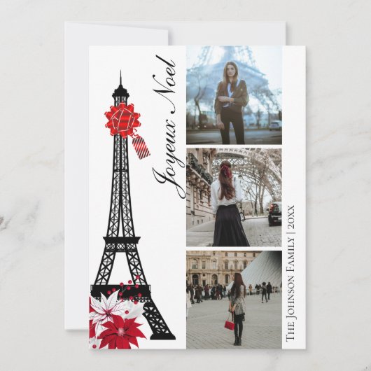 Eiffel Tower Paris Joyeux Noel 3 Kerstmis Feestdagenkaart (Voorkant)