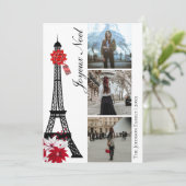 Eiffel Tower Paris Joyeux Noel 3 Kerstmis Feestdagenkaart (Staand voorkant)
