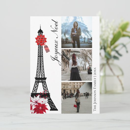 Eiffel Tower Paris Joyeux Noel 3 Kerstmis Feestdagenkaart (Staand voorkant)