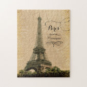 Eiffel Tower Paris  kaart monogram Naam Legpuzzel (Verticaal)