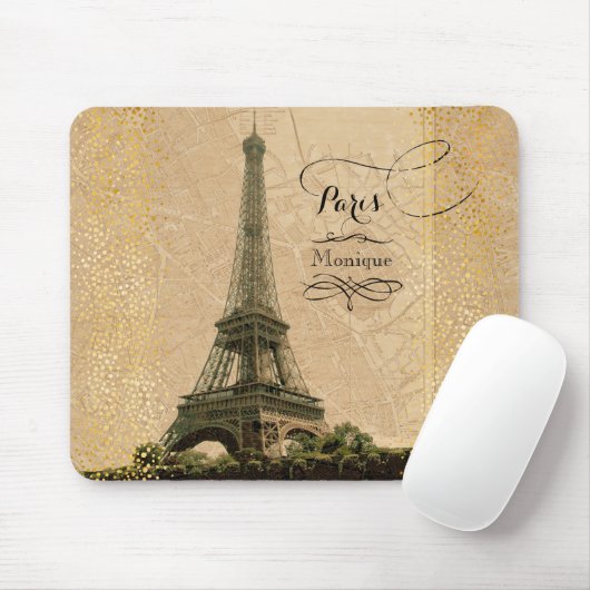 Eiffel Tower Paris kaart monogram Naam Muismat (Met muis)