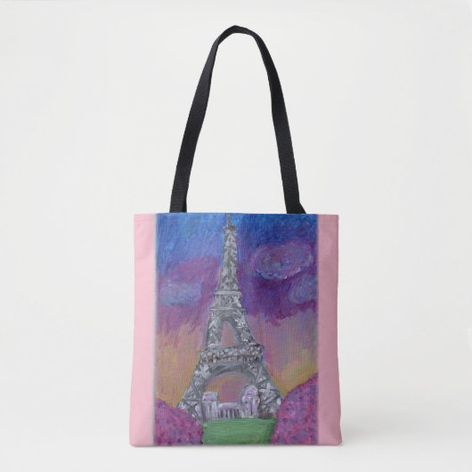 Eiffel Tower Paris Life Folk Art Painting Tote Bag (Voorkant)