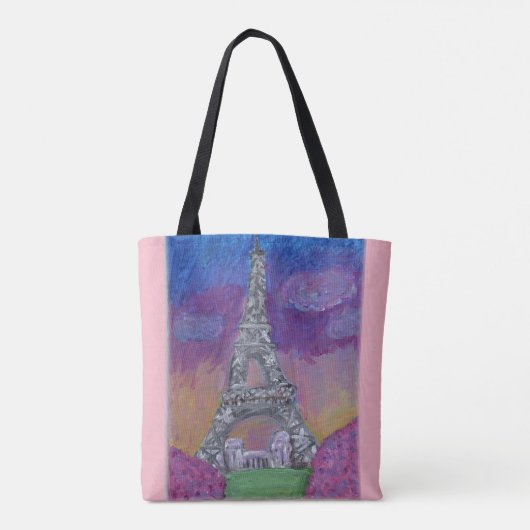 Eiffel Tower Paris Life Folk Art Painting Tote Bag (Achterkant)